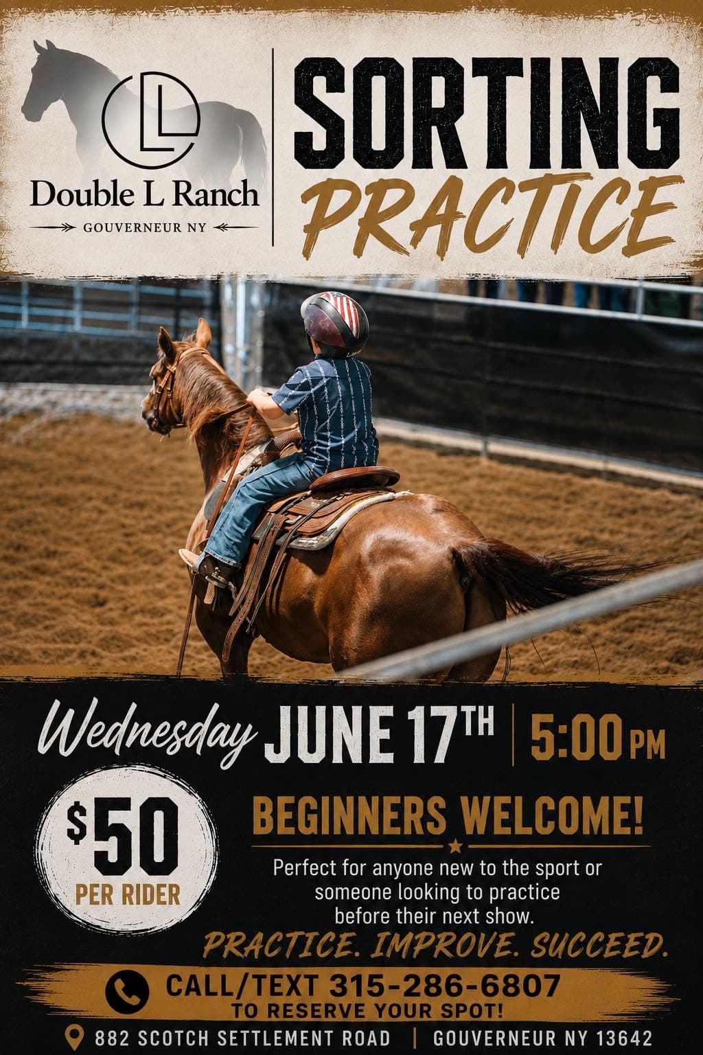 Sorting Practice flyer for Wednesday, June 17th at Double L Ranch